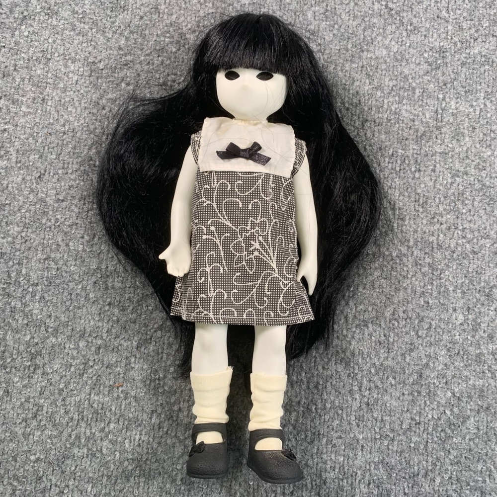 Little Apple Dolls Goth Art Doll Long Black Hair White Face 12" Chipped Hand